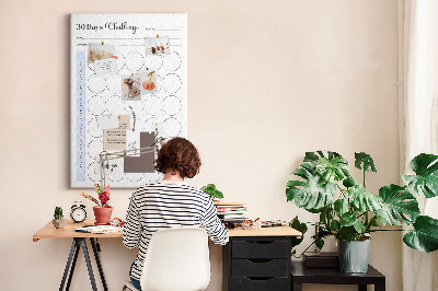 Kurken prikbord 30-dagen challenge met ruimte voor notities