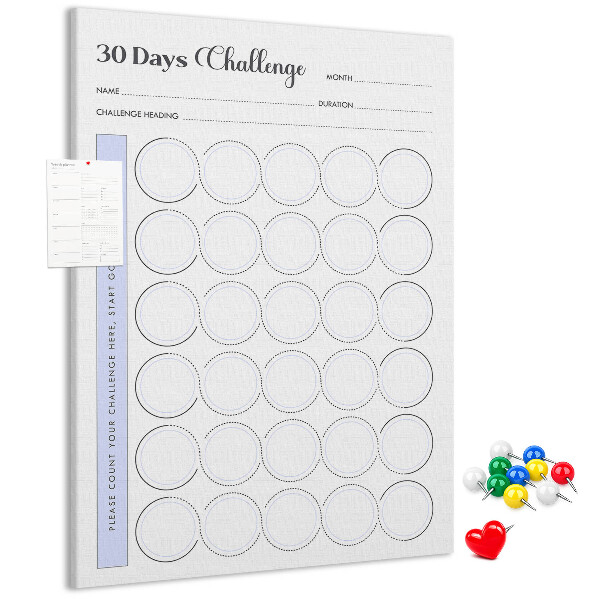 Kurken prikbord 30-dagen challenge met ruimte voor notities