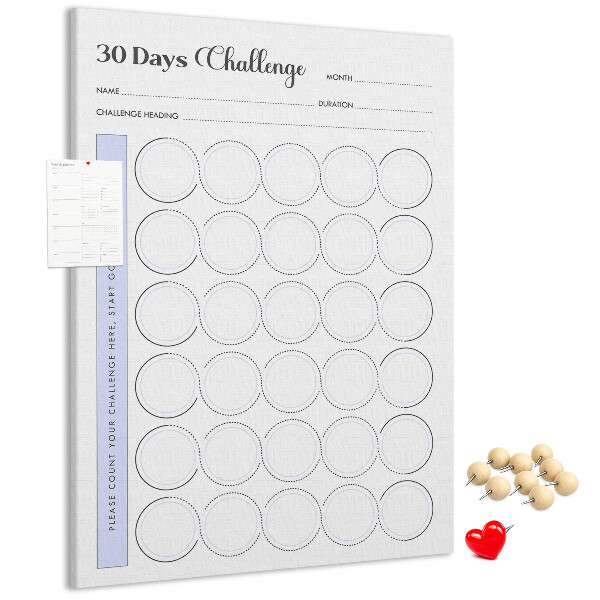 Kurken prikbord 30-dagen challenge met ruimte voor notities
