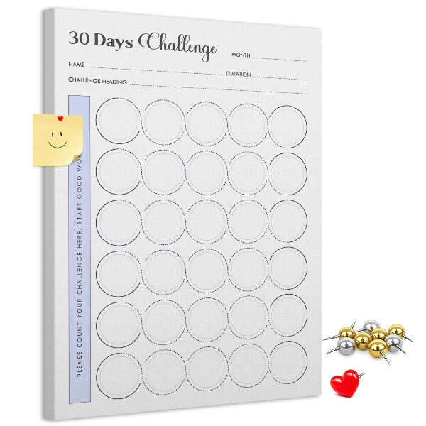 Kurken prikbord 30-dagen challenge met ruimte voor notities