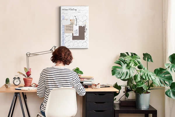 Kurken prikbord 30-dagen challenge met ruimte voor notities