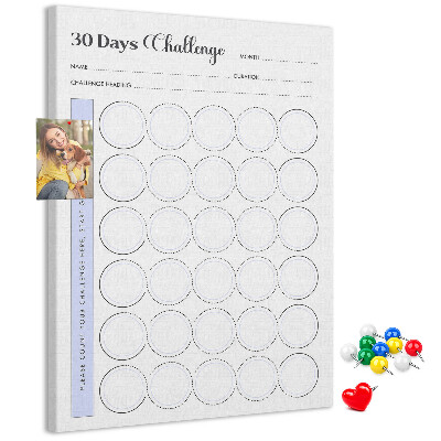 Kurken prikbord 30-dagen challenge met ruimte voor notities