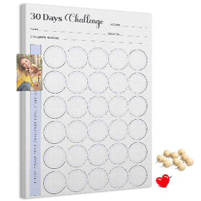 Kurken prikbord 30-dagen challenge met ruimte voor notities