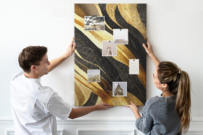 Memobord van kurk met goud en zwartkleurige golvende stofstructuur