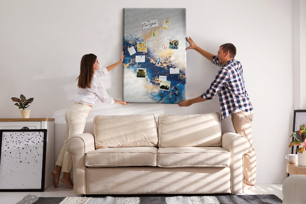 Memobord van kurk met abstract patroon in blauwe tinten