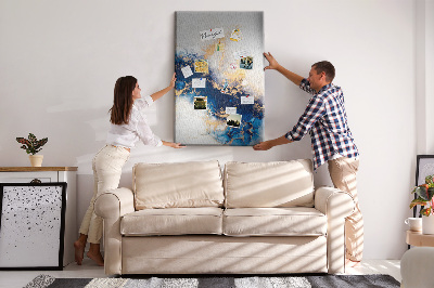Memobord van kurk met abstract patroon in blauwe tinten