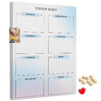 Kurken prikbord visionboard met categorieën voor persoonlijke ontwikkeling
