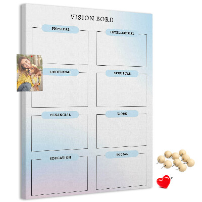 Kurken prikbord visionboard met categorieën voor persoonlijke ontwikkeling