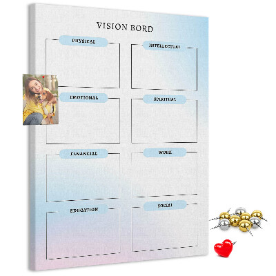 Kurken prikbord visionboard met categorieën voor persoonlijke ontwikkeling
