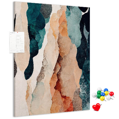 Kurken memobord met abstracte kleurgolven in zachte tinten