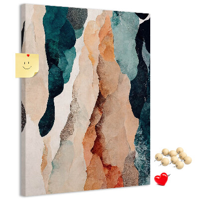 Kurken memobord met abstracte kleurgolven in zachte tinten