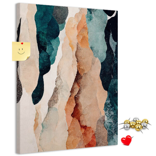 Kurken memobord met abstracte kleurgolven in zachte tinten