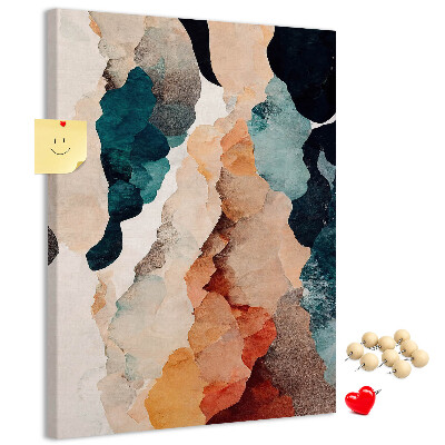 Kurk prikbord met abstracte vlekken in ingetogen kleuren