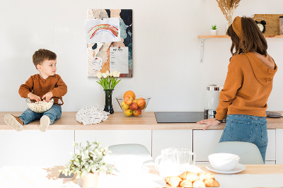 Kurk prikbord met abstracte vlekken in ingetogen kleuren