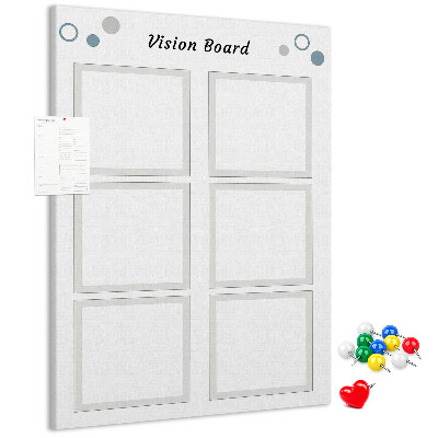 Bedrukt prikbord van kurk visionboard met lege kaders