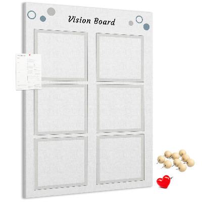 Bedrukt prikbord van kurk visionboard met lege kaders