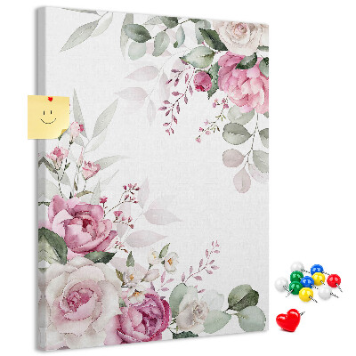 Kurken prikbord met bloemenpatroon in delicate roze tinten