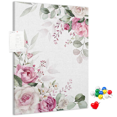 Kurken prikbord met bloemenpatroon in delicate roze tinten