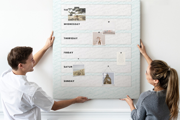 Kurk bedrukken weekplanning in een geometrisch patroon