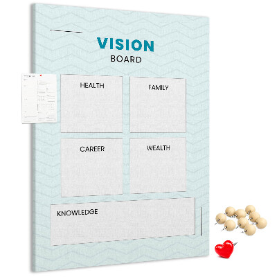 Kurken prikbord visionboard met vier doelcategorieën