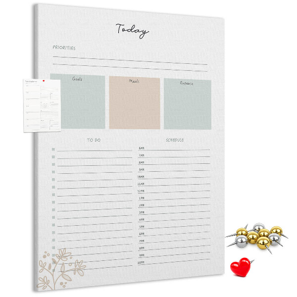Prikbord van kurk dagplanner met kleurrijke secties