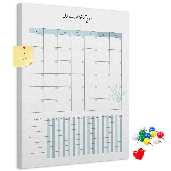 Kurken memobord met maandelijkse planning en bloemenprint