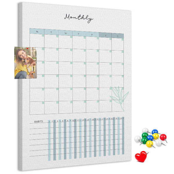 Kurken memobord met maandelijkse planning en bloemenprint