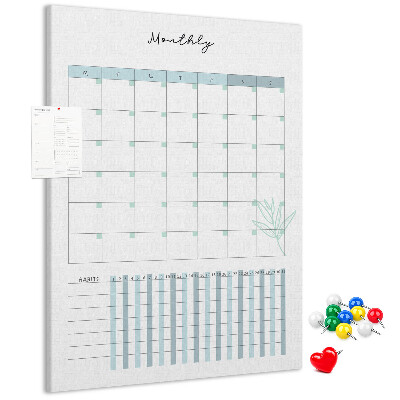 Kurken memobord met maandelijkse planning en bloemenprint