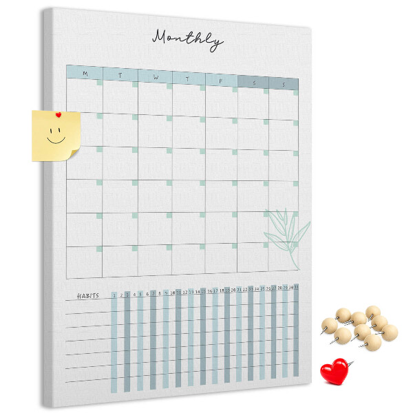 Kurken memobord met maandelijkse planning en bloemenprint