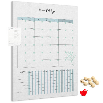Kurken memobord met maandelijkse planning en bloemenprint