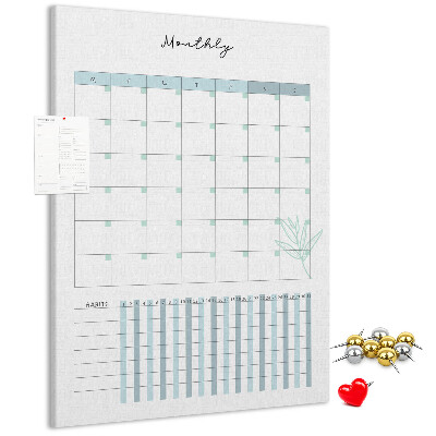 Kurken memobord met maandelijkse planning en bloemenprint