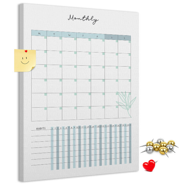 Kurken memobord met maandelijkse planning en bloemenprint