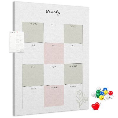 Kurken prikbord jaarplanner met een minimalistisch ontwerp