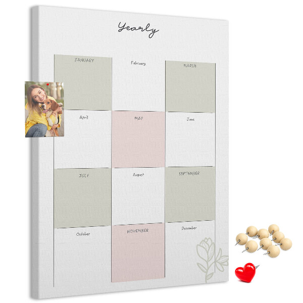 Kurken prikbord jaarplanner met een minimalistisch ontwerp