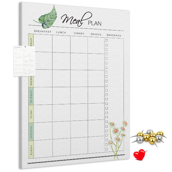 Kurken memobord met bloemenprint voor maaltijdplanning