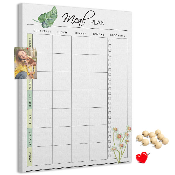 Kurken memobord met bloemenprint voor maaltijdplanning