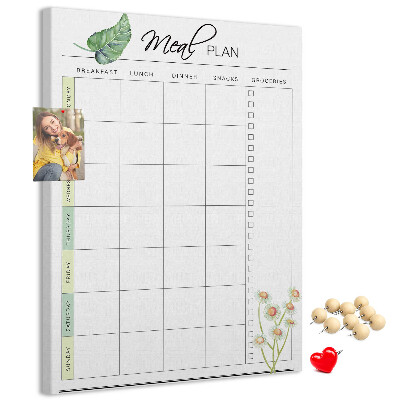 Kurken memobord met bloemenprint voor maaltijdplanning