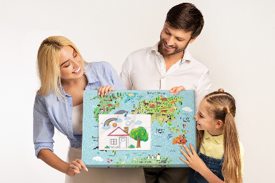 Kurkbord kleurrijke wereldkaart met dieren en continenten