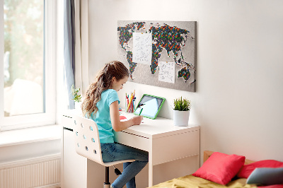 Prikbord gekleurde wereldkaart met vakjes