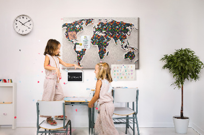 Prikbord gekleurde wereldkaart met vakjes