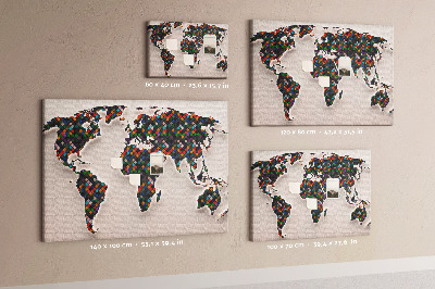 Prikbord gekleurde wereldkaart met vakjes
