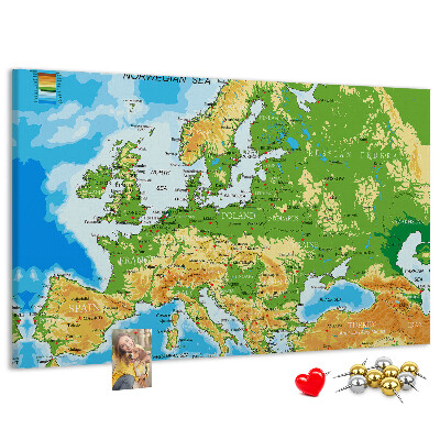 Kurk prikbord met een kaart van Europa en geografische aanduidingen