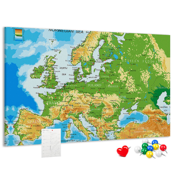 Kurk prikbord met een kaart van Europa en geografische aanduidingen