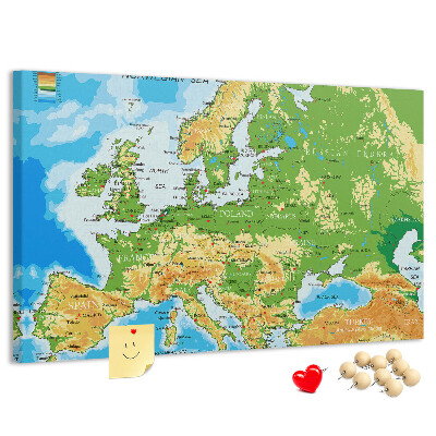 Kurk prikbord met een kaart van Europa en geografische aanduidingen