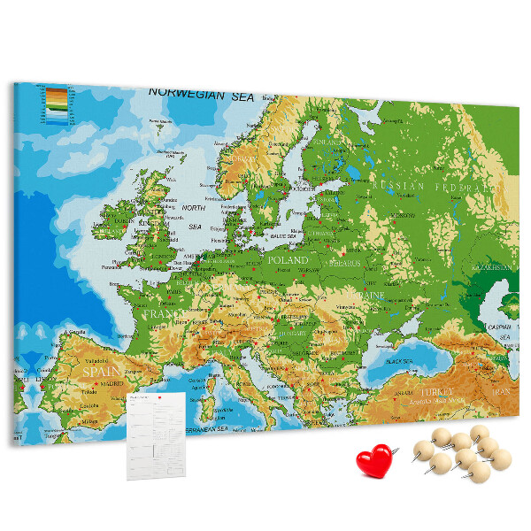Kurk prikbord met een kaart van Europa en geografische aanduidingen