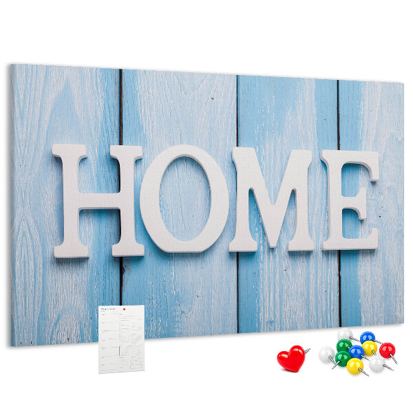 Prikbord stijlvol HOME-opschrift op een blauwe achtergrond