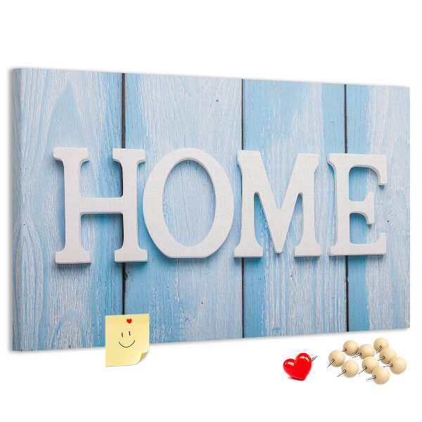 Prikbord stijlvol HOME-opschrift op een blauwe achtergrond