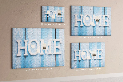 Prikbord stijlvol HOME-opschrift op een blauwe achtergrond