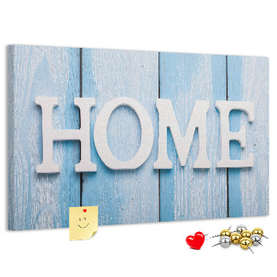 Prikbord stijlvol HOME-opschrift op een blauwe achtergrond