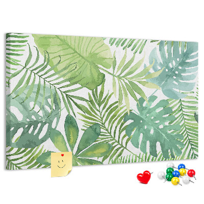 Kurken prikbord met aquarelprint van tropische groene bladeren